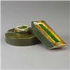 Image 1 : Two WAYLANDE GREGORY desk set pieces; an inkwell and blotter both covered in green glaze. A few chip