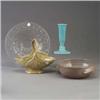 Image 1 : Four pieces; a late ROSEVILLE basket (1012-10"), a COWAN bud vase with seahorse, a SCHEIER casserole