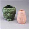 Image 1 : Two ROOKWOOD Production pieces; an owl jardiniere in a light green glaze, 1929, and an ovoid vase wi
