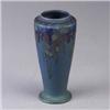 Image 1 : ROOKWOOD Wax Matt flaring vase by Louise Abel, 1922, with flowers in polychrome on a blue ground. Fl