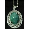 Image 1 : Platinum Plated Emerald and Colorless Sapphire  Pendant w/ Necklace
