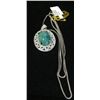 Image 2 : Platinum Plated Emerald and Colorless Sapphire  Pendant w/ Necklace