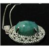 Image 3 : Platinum Plated Emerald and Colorless Sapphire  Pendant w/ Necklace