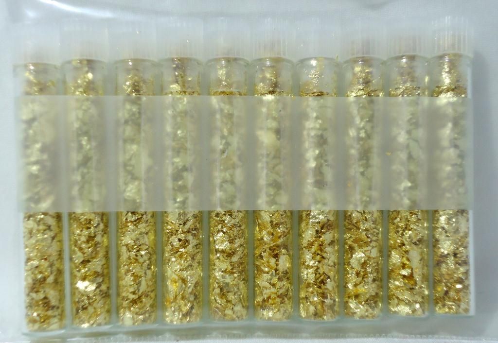 10 Small Vials of Gold Flakes