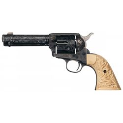 Spectacular Engraved Colt Silver Embellished First Generation Single Action Army Revolver with Carve
