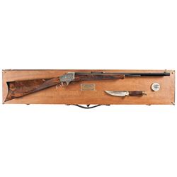 Cased and Signed Engraved Browning Model 78 Bicentennial Commemorative Single Shot Rifle with Knife