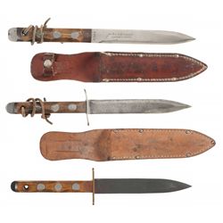 Collection of Three John Ek "Patriotic Knive Maker Knives - Two with Sheaths
