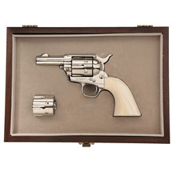 Cased Nickel Colt Third Generation Sheriff's Model Single Action Revolver with Ivory Grip