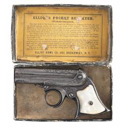 Rare Factory Engraved Silver Plated Remington-Elliot Four Barrel Derringer with Extremely Rare Box a