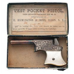 Very Fine Factory Engraved Silver Plated Remington No. 1 Vest Pocket Pistol with Original Box and Pe