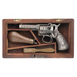 Spectacular Cased Engraved and Silver Finished Remington-Beals First Model Pocket Revolver with Soli