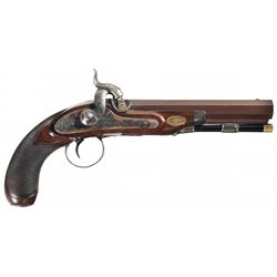 Extraordinary Finely Engraved Gold and Silver Mounted Joseph Cooper Percussion Pistol