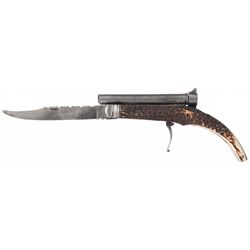 Unique Double Barrel Percussion Knife Pistol with Stag Scales