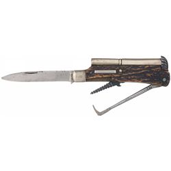 Unique Unmarked Percussion Knife Pistol with Stag Scales