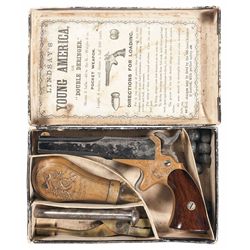 Rare Factory Patriotic Engraved Lindsay Two Shot Pocket Pistol with Original Box and Accessories