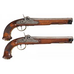 Pair of Large Engraved European Percussion Pistols