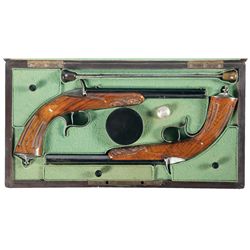 Cased Pair of Excellent Claudin Breech Loading Parlor Pistols with Accessories