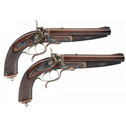 Superb Pair of Sequentially Numbered Alexander Henry Marked Double Barrel Howdah Pistols