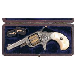 Rare Cased Factory Engraved Colt New Line .22 Caliber Revolver with Gold Inlaid Tortoise Cuff Links