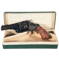 Smith & Wesson 38 Single Action 2nd Model Revolver with Rare Red Mottled Grips and Factory Box