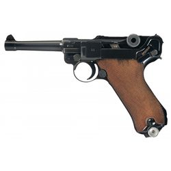 Outstanding World War II Nazi 1942 Dated Mauser Banner "Eagle/L" Police Luger Semi-Automatic Pistol