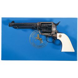 Factory Engraved Colt Third Generation Single Action Army Revolver with Ivory Grips and Original Box