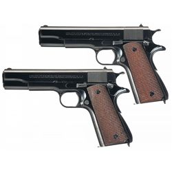 Rare Consecutively Serialized Pair of Pre-World War II Colt Government Model Semi-Automatic Pistols