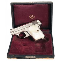 Magnificent Factory Cased Colt Model 1908 Hammerless Pocket Pistol with Pearl Grips