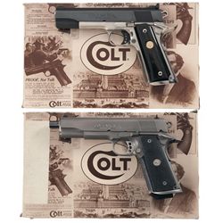 Two Enhanced Colt Semi-Automatic Pistols with Cases