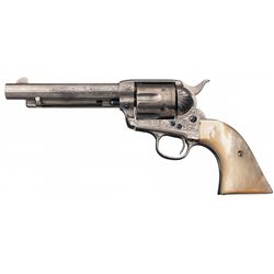 Factory Engraved First Generation Colt Single Action Army Revolver with Carved Steer Head Pearl Grip