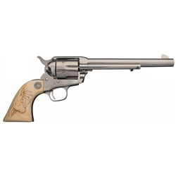 Pre World War II Colt Single Action Army Revolver with Steer Head Carved Ivory Grips