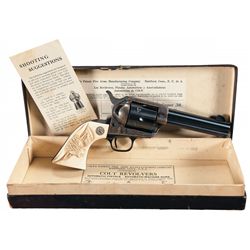 Magnificent Pre-War Colt Single Action Army Revolver with Carved Steer Head Ivory Grips and Original