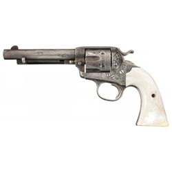 Engraved Silver Plated Colt Bisley Single Action Revolver with Pearl Grips