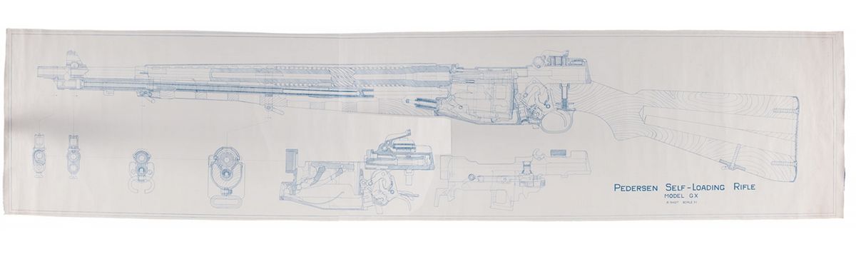 Historic Blueprint Engineering Drawing of the Pedersen Self Loading Rifle