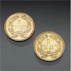 Two U.S. Indian-Head Type 2 and Type 3 One Dollar Gold Coins, Dated 1854 and 1874 $200 - $300...