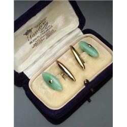 Pair of Antique 18-Karat Yellow Gold and Green Jadeite Jade Cufflinks Late 19th Century Together...