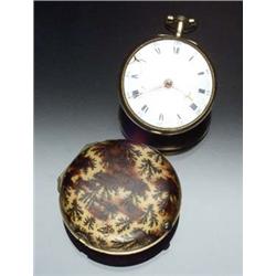 Antique English Base Metal Nailed Tortoiseshell Pair Cased Pocket Watch, H. Tims, London Circa 17...
