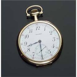 American 14-Karat Yellow Gold Open-Face Pocket Watch, Waltham Circa 1905 Back of case monogrammed...