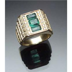 Gentleman's 18-Karat Yellow Gold, Emerald and Diamond Ring Set with one octagonal cut emerald wei...