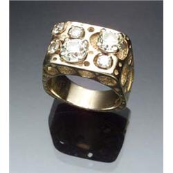Gentleman's 14-Karat Yellow Gold and Diamond Cluster Ring Set with one old mine cut diamond weigh...