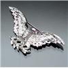Image 1 : 18-Karat White Gold, Diamond, Blue Sapphire and Ruby Eagle Brooch Set with twenty-six round brill...