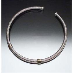 Twin Sterling Silver Double Cable and 14-Karat Yellow Gold Collar Necklace, David Yurman Last Qua...