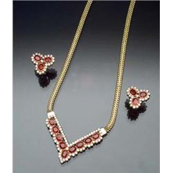 Indian 22-Karat Yellow Gold, Ruby and Diamond Three-Piece Ensemble Consisting of: a single line '...