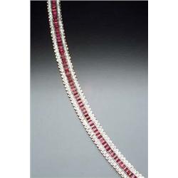 14-Karat Yellow and White Gold, Ruby and Diamond Cocktail Bracelet Set with seventy-nine rectangu...