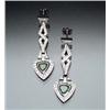 Image 1 : Pair of 18-Karat White Gold, Diamond and Tsavorite Pendant Pierced Earrings Each set with triangu...
