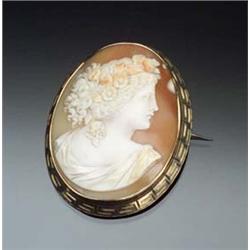 Gold Filled Shell Cameo Brooch First Quarter 20th Century Length: 2-1/2 in (6.4 cm) Width: 2 in (...