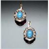 Image 1 : Pair of European 14-Karat Rose and White Gold, Turquoise and Diamond Clip-Back Pierced Earrings E...