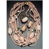 Image 1 : 14- and 18-Karat Yellow Gold, Angel-Skin Coral and Green Quartz Four-Piece Ensemble Length of nec...