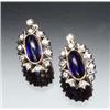 Image 1 : Pair of Russian 14-Karat Rose and White Gold, Blue Sapphire and Diamond Earrings Each set with a...
