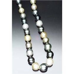 Single Strand Natural Colored Cultured South Sea Pearl and Diamond Necklace Having thirty-seven w...